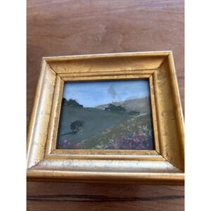 Miniature Pastel Landscape Painting Signed CROWE Vintage Framed Original Art